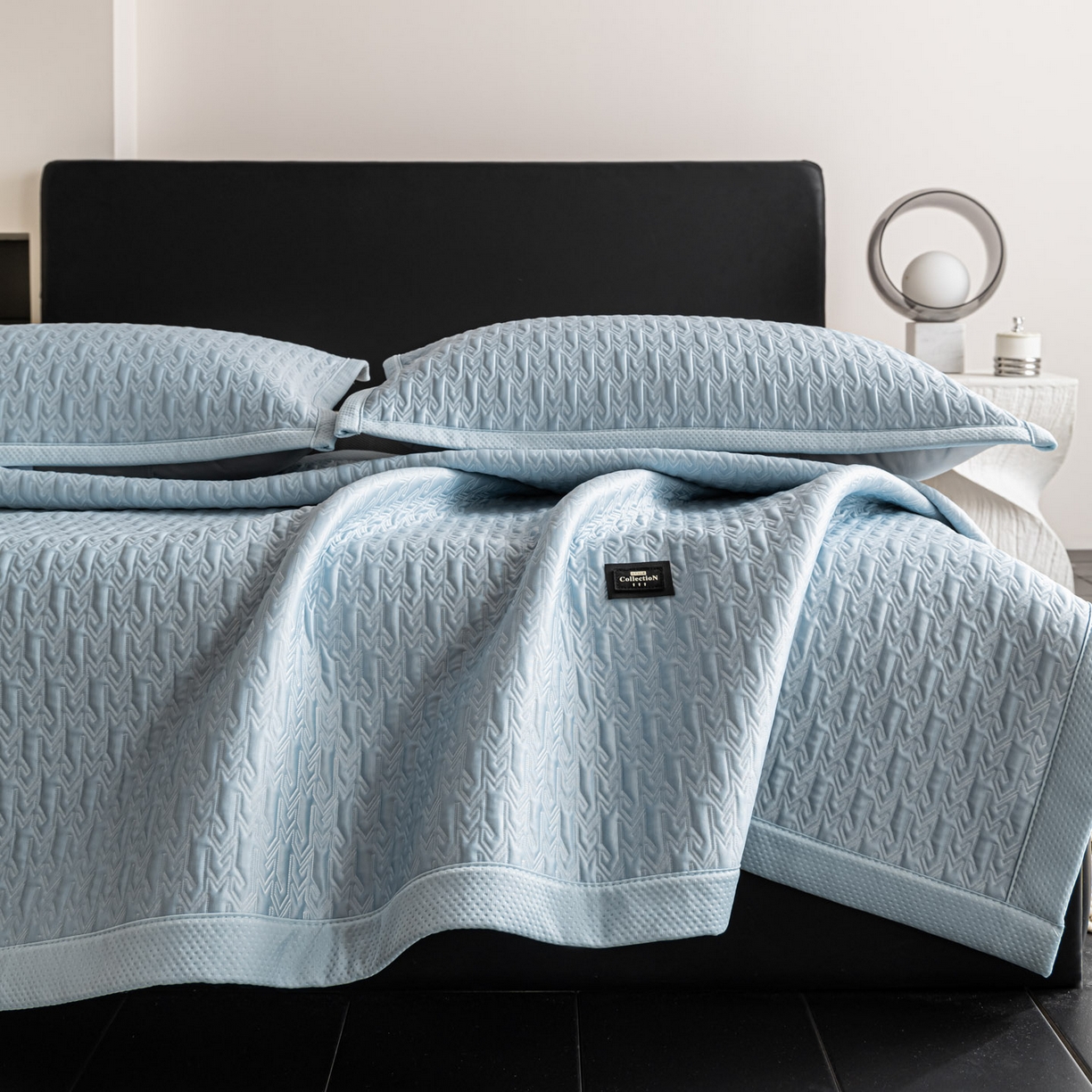 91家纺网 家纺一手货源 找家纺 耐思家纺 2026新款A类复合三明治PE乙纶提花冰豆豆凉席床笠海之恋系列（提供买家秀） 海之恋-蓝床席款