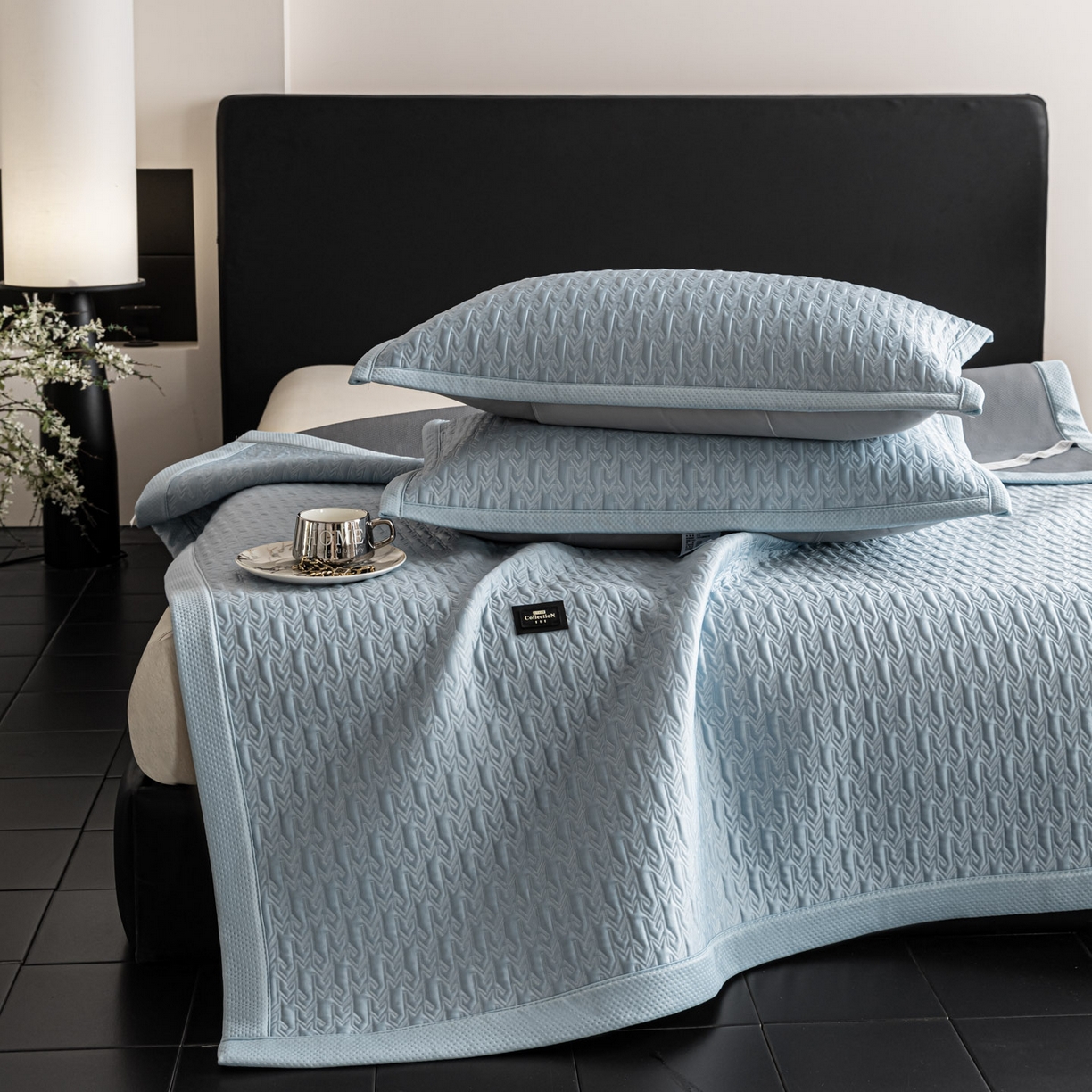 91家纺网 家纺一手货源 找家纺 耐思家纺 2026新款A类复合三明治PE乙纶提花冰豆豆凉席床笠海之恋系列（提供买家秀） 海之恋-蓝床席款