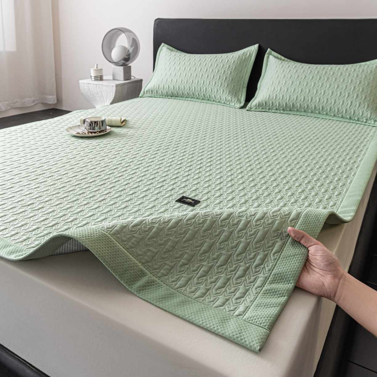 耐思家纺 2026新款A类复合三明治PE乙纶提花冰豆豆凉席床笠海之恋系列（提供买家秀） 海之恋-绿床席款