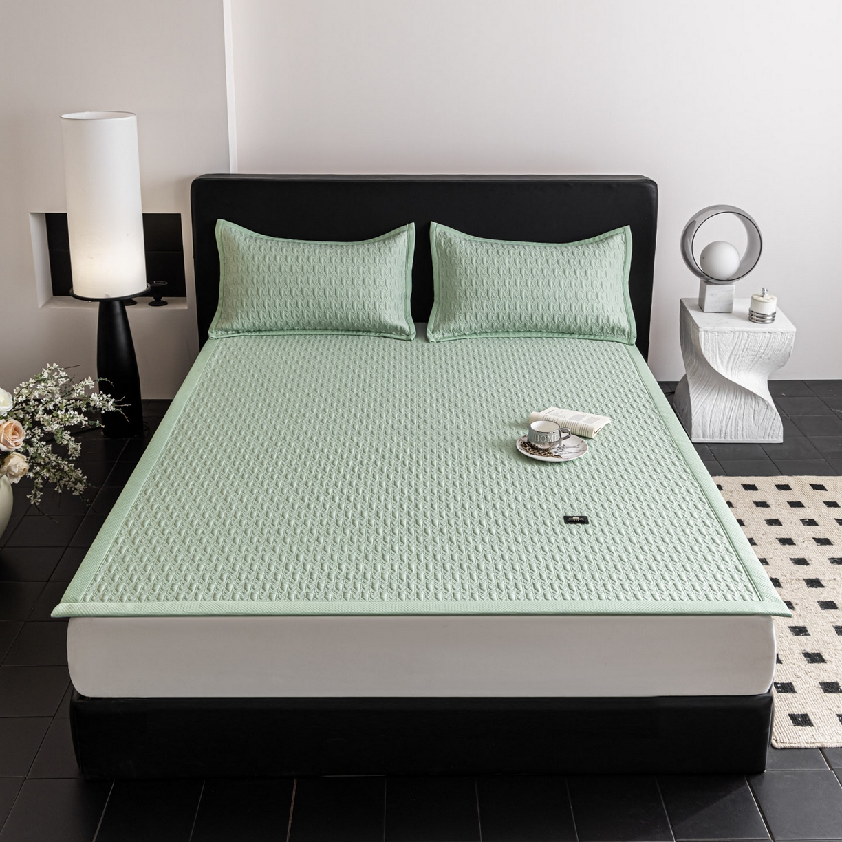 91家纺网 家纺一手货源 找家纺 耐思家纺 2026新款A类复合三明治PE乙纶提花冰豆豆凉席床笠海之恋系列（提供买家秀） 海之恋-绿床席款