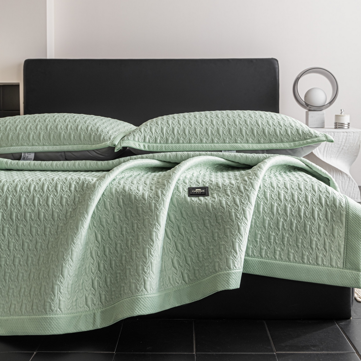 91家纺网 家纺一手货源 找家纺 耐思家纺 2026新款A类复合三明治PE乙纶提花冰豆豆凉席床笠海之恋系列（提供买家秀） 海之恋-绿床席款