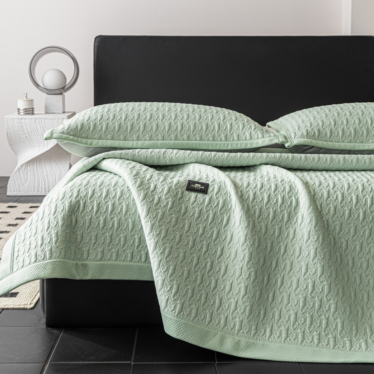 91家纺网 家纺一手货源 找家纺 耐思家纺 2026新款A类复合三明治PE乙纶提花冰豆豆凉席床笠海之恋系列（提供买家秀） 海之恋-绿床席款