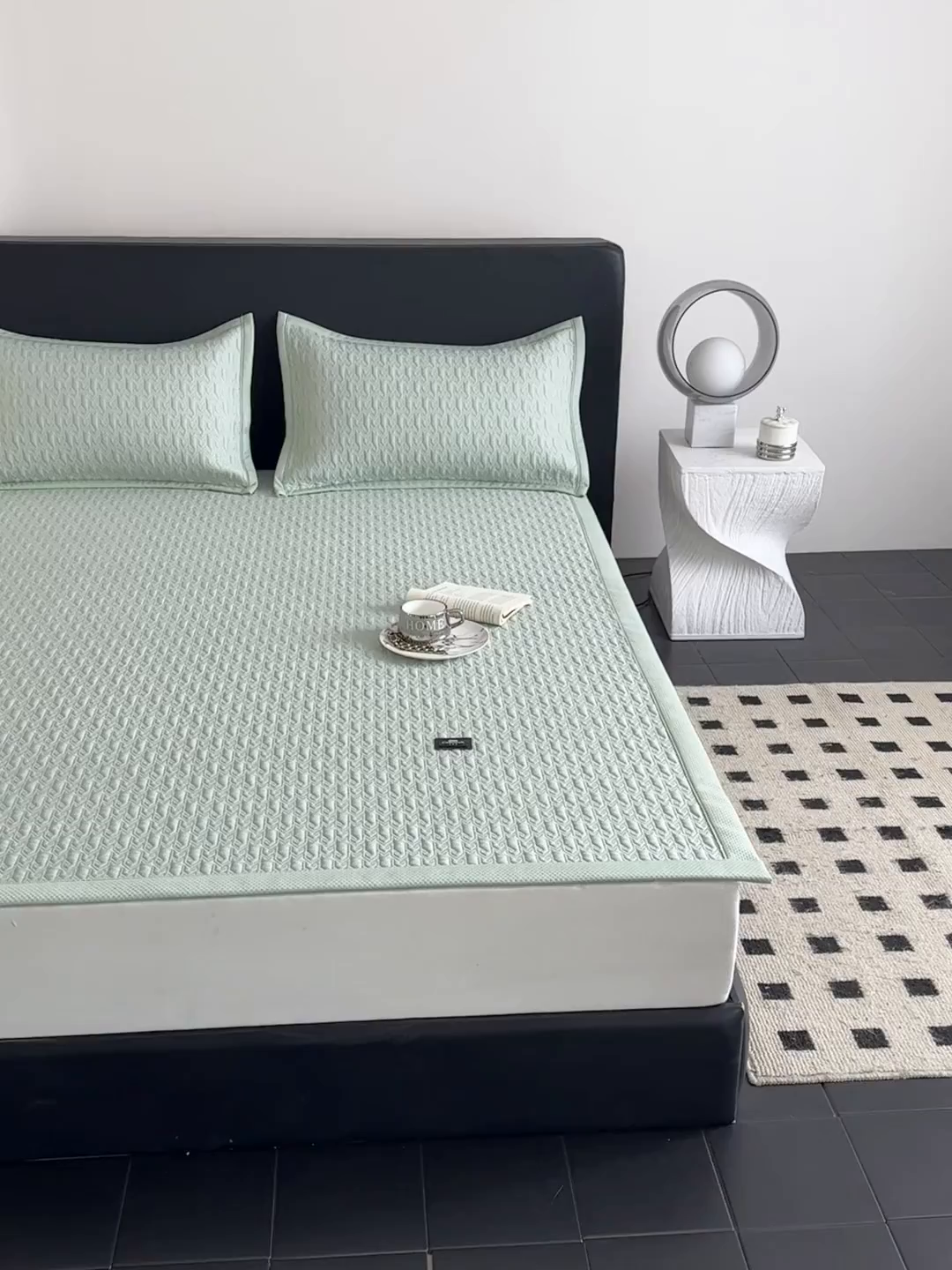 91家纺网 家纺一手货源 找家纺 耐思家纺 2026新款A类复合三明治PE乙纶提花冰豆豆凉席床笠海之恋系列（提供买家秀） 海之恋-绿床席款