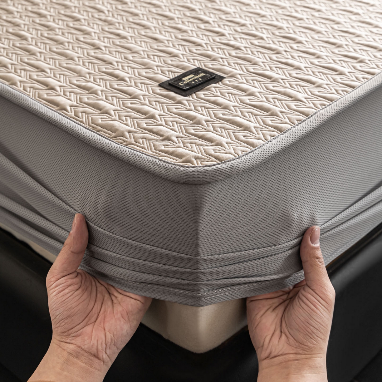 91家纺网 家纺一手货源 找家纺 耐思家纺 2026新款A类复合三明治PE乙纶提花冰豆豆凉席床笠海之恋系列（提供买家秀） 海之恋-卡其床笠款