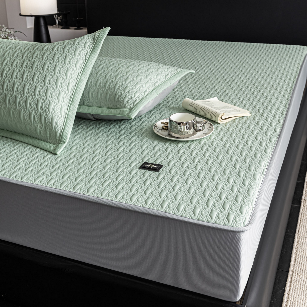 91家纺网 家纺一手货源 找家纺 耐思家纺 2026新款A类复合三明治PE乙纶提花冰豆豆凉席床笠海之恋系列（提供买家秀） 海之恋-绿床笠款