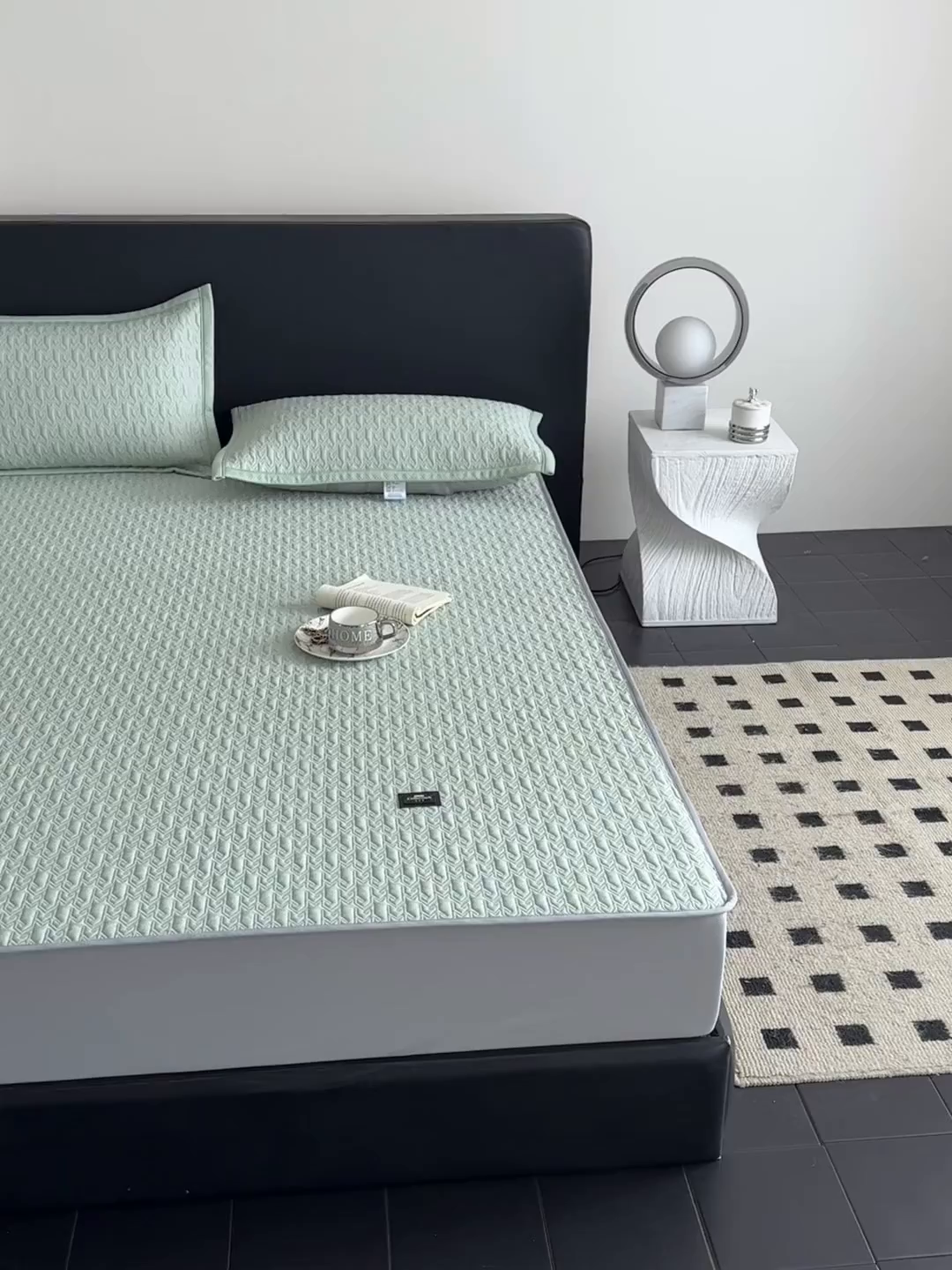 91家纺网 家纺一手货源 找家纺 耐思家纺 2026新款A类复合三明治PE乙纶提花冰豆豆凉席床笠海之恋系列（提供买家秀） 海之恋-绿床笠款