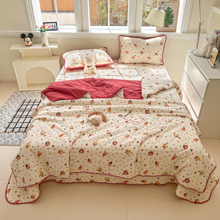 91家纺网 家纺一手货源 找家纺 （总）禾沐 2026新款泡芙纱三角针床盖夏被四件套