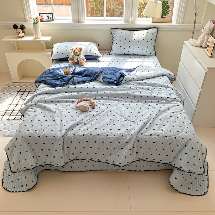 91家纺网 家纺一手货源 找家纺 （总）禾沐 2026新款泡芙纱三角针床盖夏被四件套