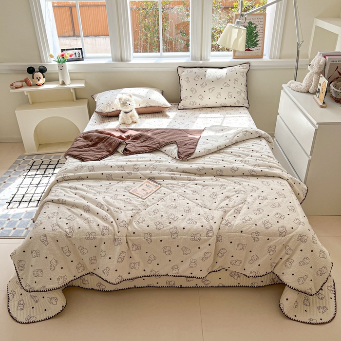 91家纺网 家纺一手货源 找家纺 （总）禾沐 2026新款泡芙纱三角针床盖夏被四件套