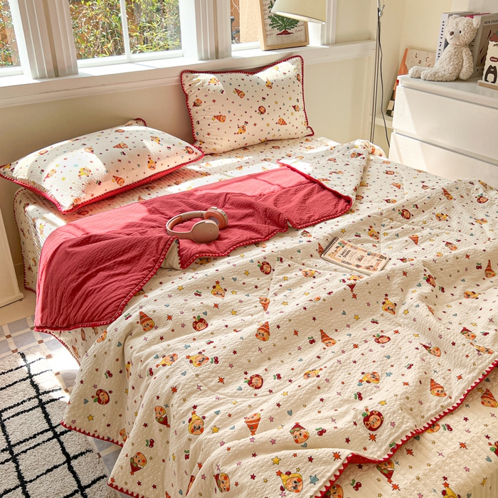 91家纺网 家纺一手货源 找家纺 禾沐 2026新款泡芙纱三角针床盖夏被四件套 旧街星星