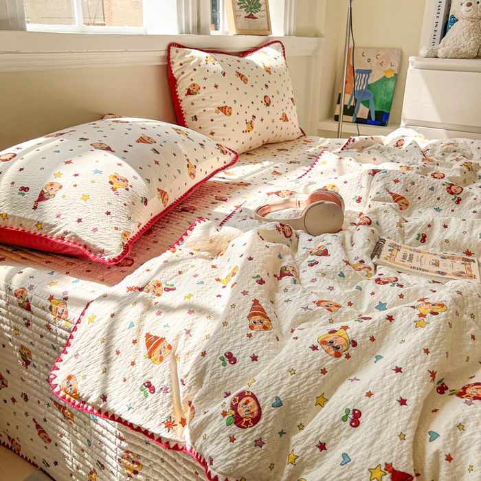 91家纺网 家纺一手货源 找家纺 禾沐 2026新款泡芙纱三角针床盖夏被四件套 旧街星星