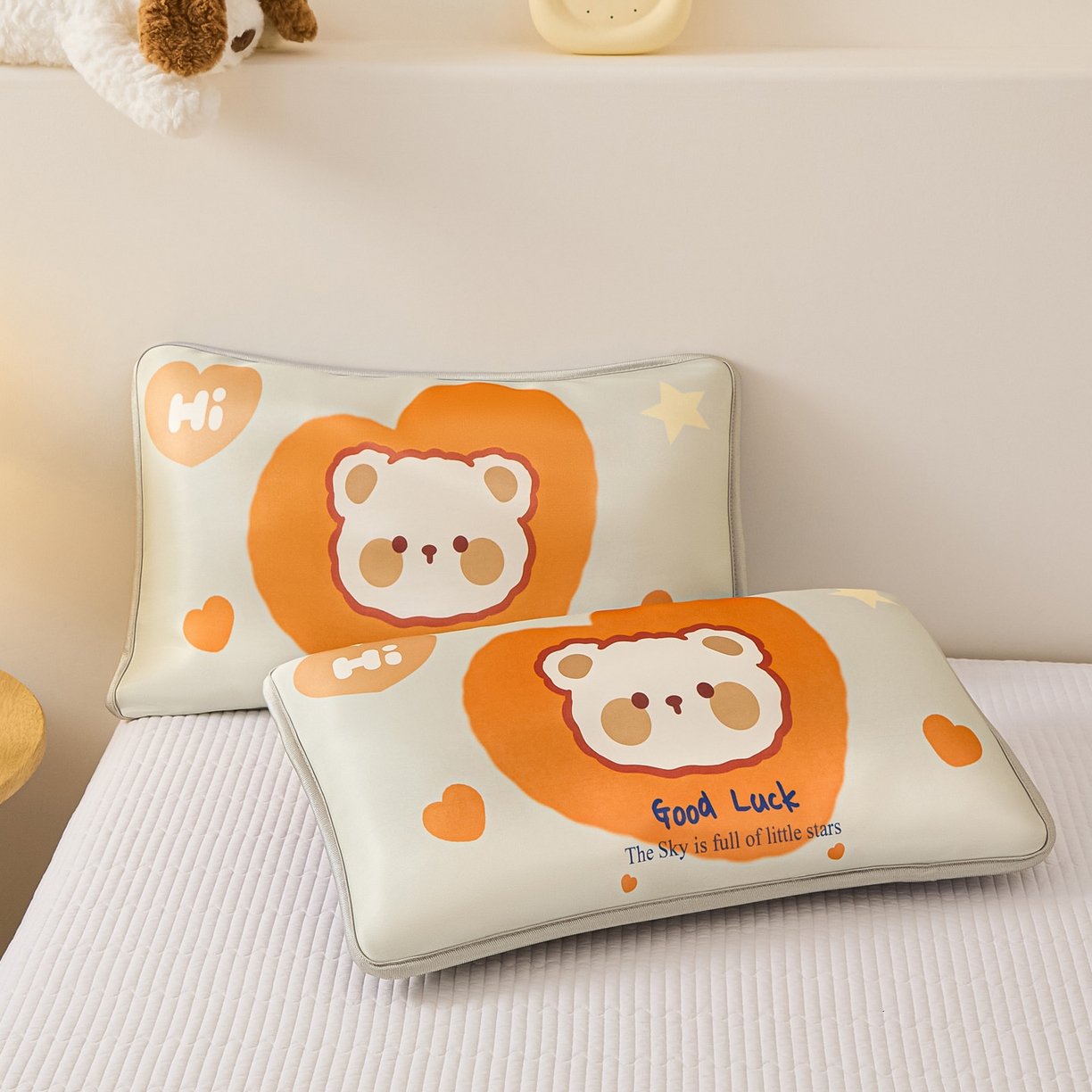 91家纺网 家纺一手货源 找家纺 云恋家纺 2026新款儿童卡通A类冰丝凉席枕套一对装夏季凉感丝可拆枕头儿童学生单人枕芯套 爱心小熊