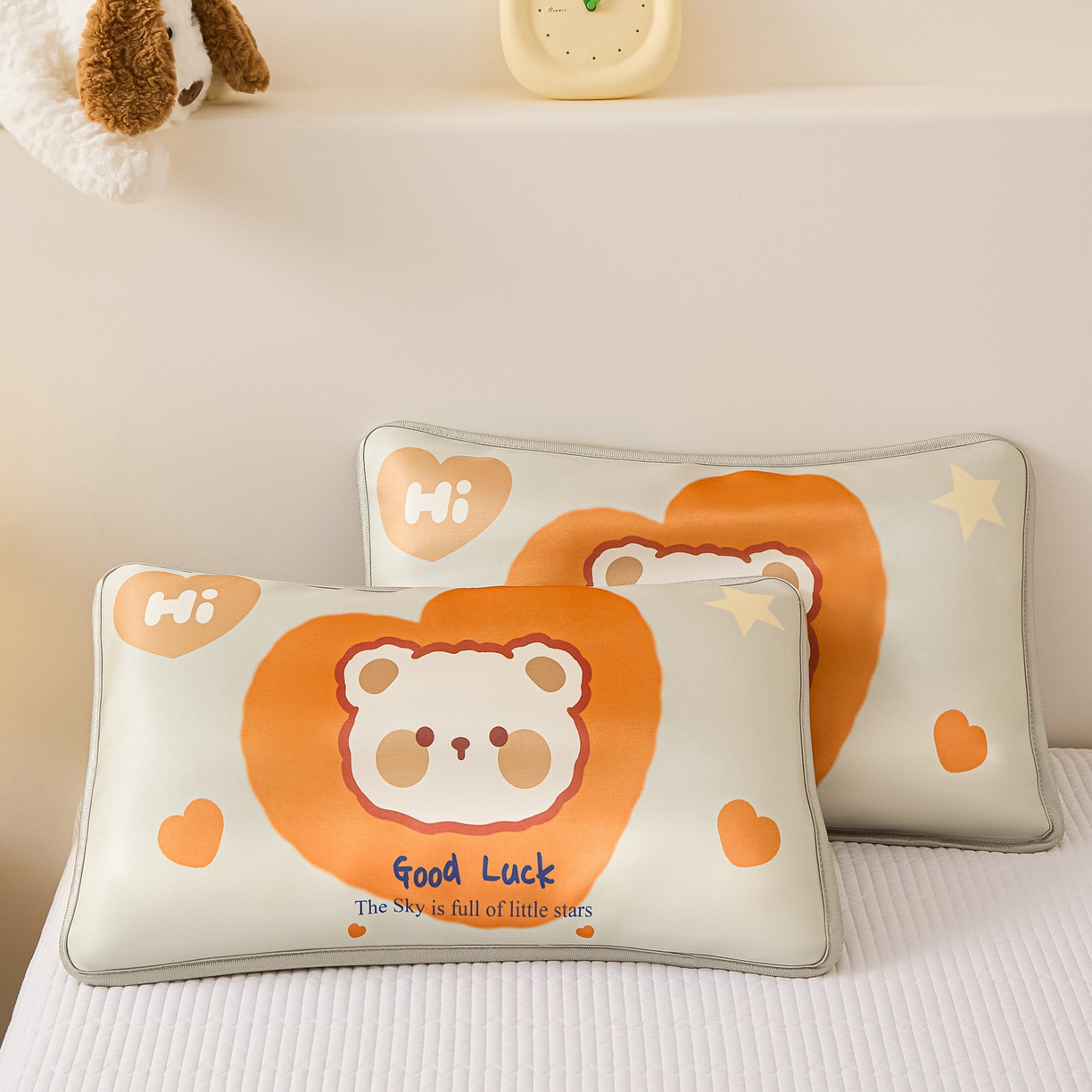 91家纺网 家纺一手货源 找家纺 云恋家纺 2026新款儿童卡通A类冰丝凉席枕套一对装夏季凉感丝可拆枕头儿童学生单人枕芯套 爱心小熊