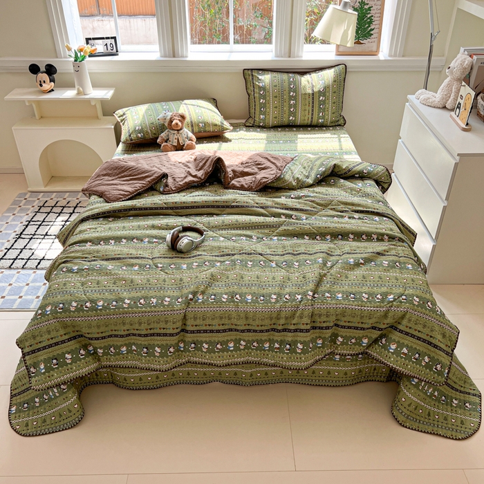 禾沐 2026新款泡芙纱三角针床盖夏被四件套 森林描绘