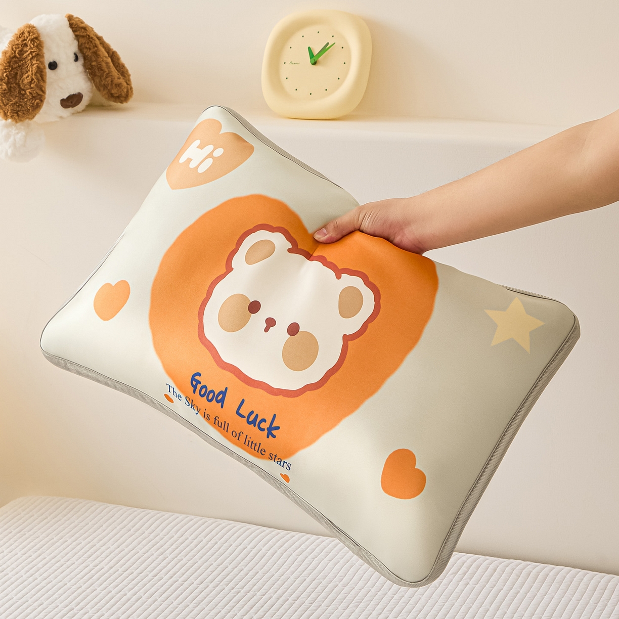 91家纺网 家纺一手货源 找家纺 云恋家纺 2026新款儿童卡通A类冰丝凉席枕套一对装夏季凉感丝可拆枕头儿童学生单人枕芯套 爱心小熊