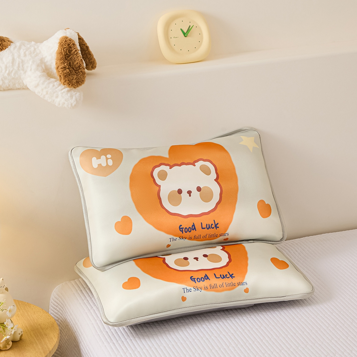 91家纺网 家纺一手货源 找家纺 云恋家纺 2026新款儿童卡通A类冰丝凉席枕套一对装夏季凉感丝可拆枕头儿童学生单人枕芯套 爱心小熊