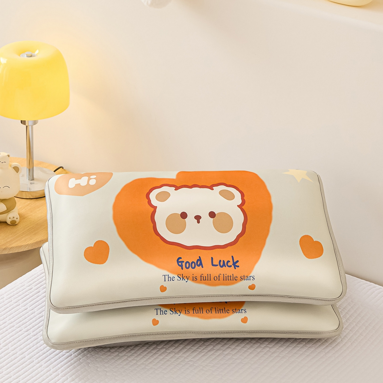 91家纺网 家纺一手货源 找家纺 云恋家纺 2026新款儿童卡通A类冰丝凉席枕套一对装夏季凉感丝可拆枕头儿童学生单人枕芯套 爱心小熊