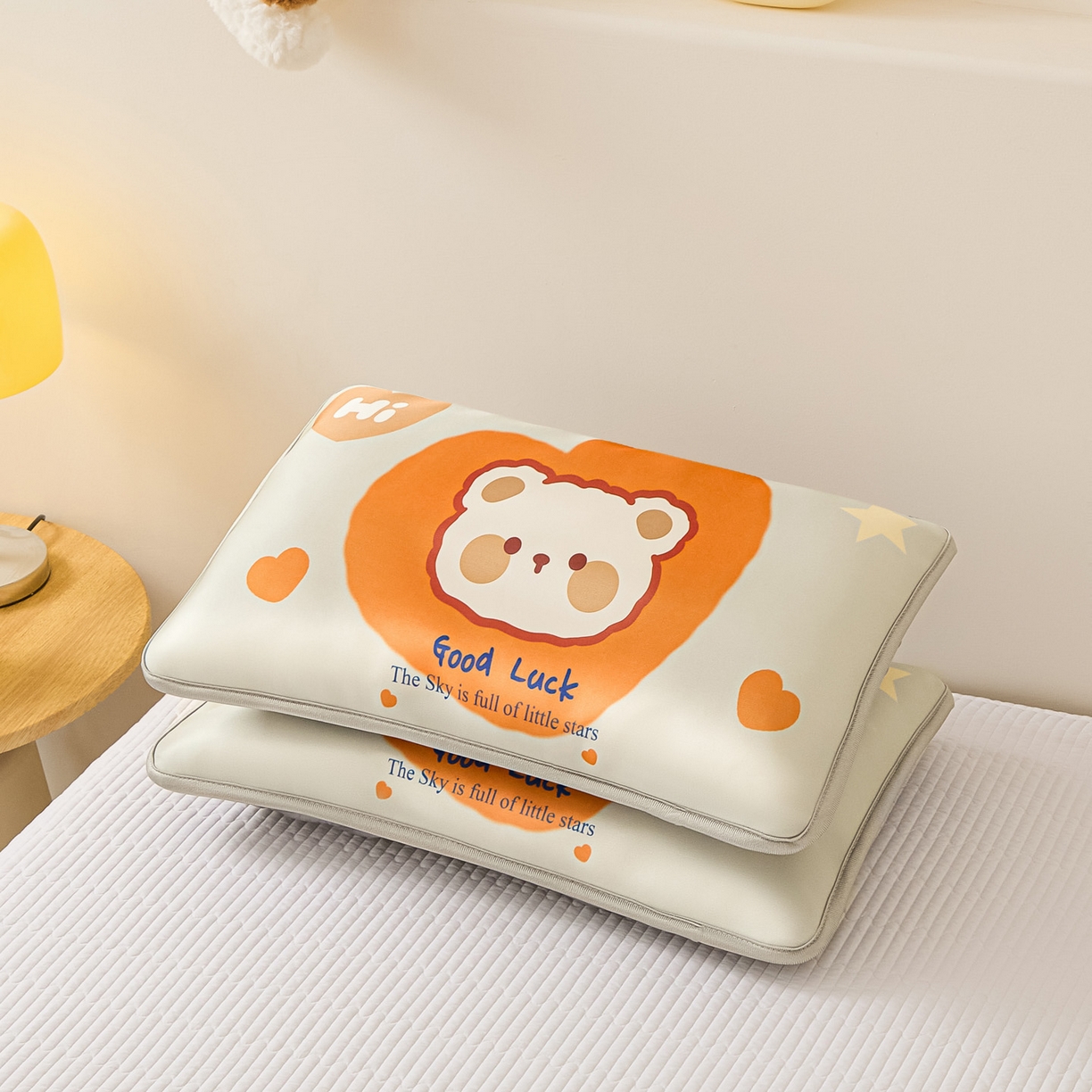 91家纺网 家纺一手货源 找家纺 云恋家纺 2026新款儿童卡通A类冰丝凉席枕套一对装夏季凉感丝可拆枕头儿童学生单人枕芯套 爱心小熊