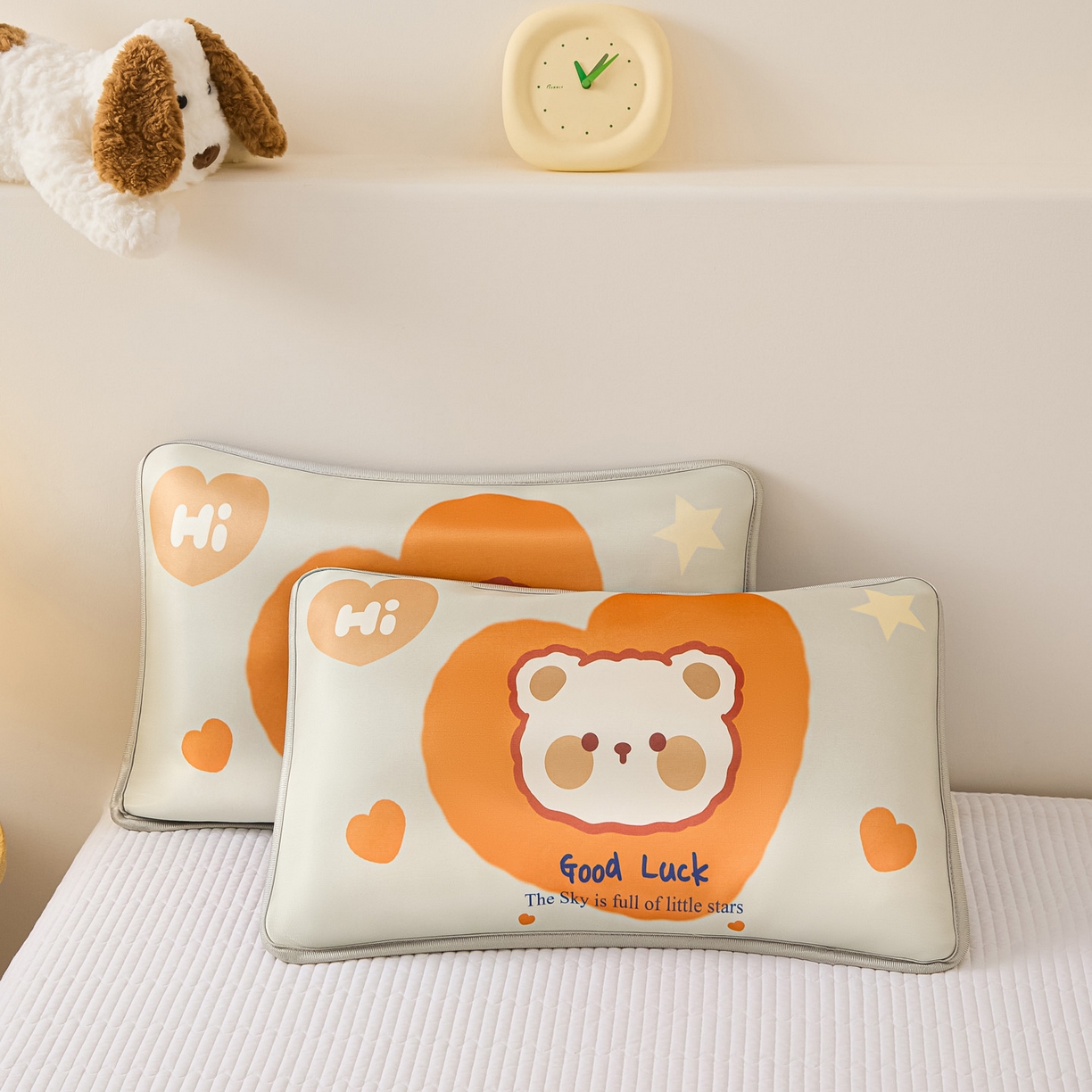 91家纺网 家纺一手货源 找家纺 云恋家纺 2026新款儿童卡通A类冰丝凉席枕套一对装夏季凉感丝可拆枕头儿童学生单人枕芯套 爱心小熊