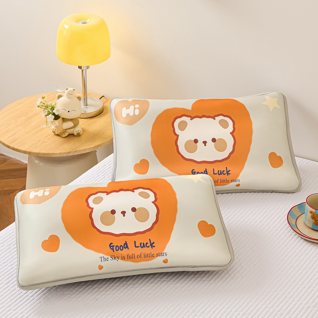 91家纺网 家纺一手货源 找家纺 云恋家纺 2026新款儿童卡通A类冰丝凉席枕套一对装夏季凉感丝可拆枕头儿童学生单人枕芯套 爱心小熊