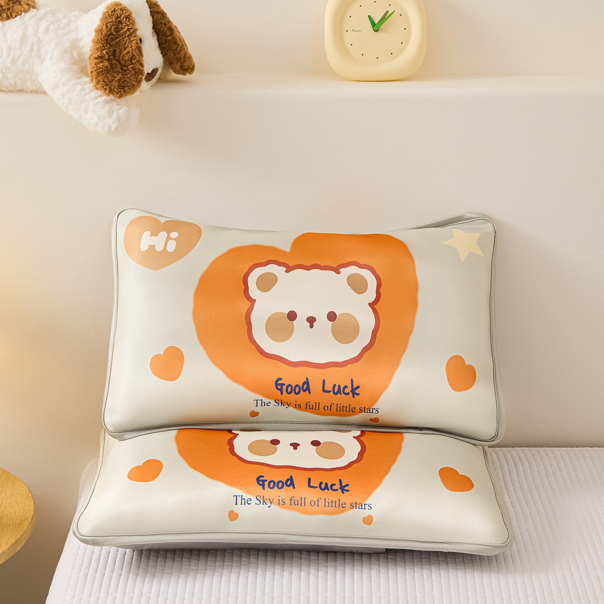 91家纺网 家纺一手货源 找家纺 云恋家纺 2026新款儿童卡通A类冰丝凉席枕套一对装夏季凉感丝可拆枕头儿童学生单人枕芯套 爱心小熊