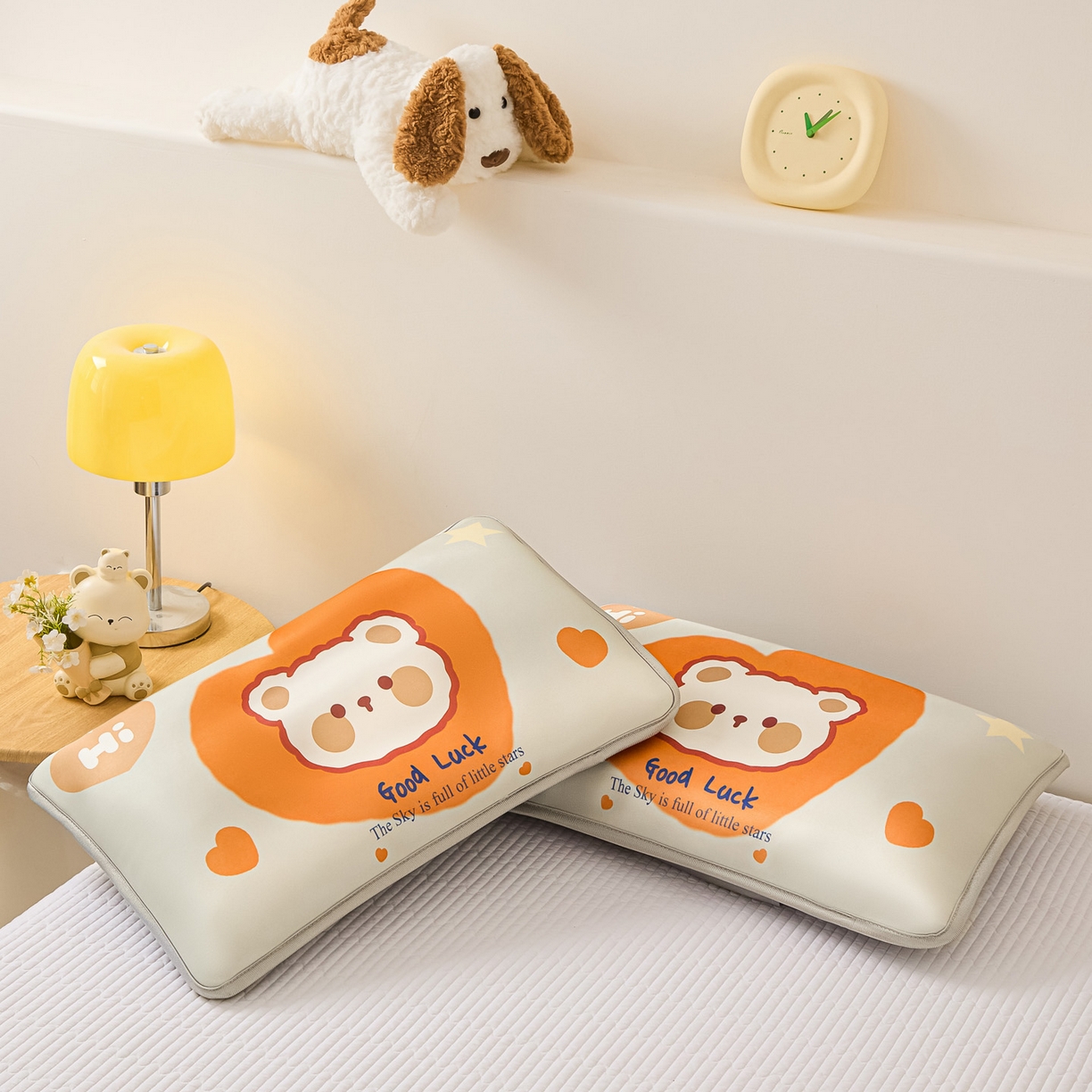 91家纺网 家纺一手货源 找家纺 云恋家纺 2026新款儿童卡通A类冰丝凉席枕套一对装夏季凉感丝可拆枕头儿童学生单人枕芯套 爱心小熊