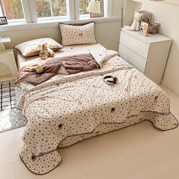 91家纺网 家纺一手货源 找家纺 禾沐 2026新款泡芙纱三角针床盖夏被四件套 田园兔