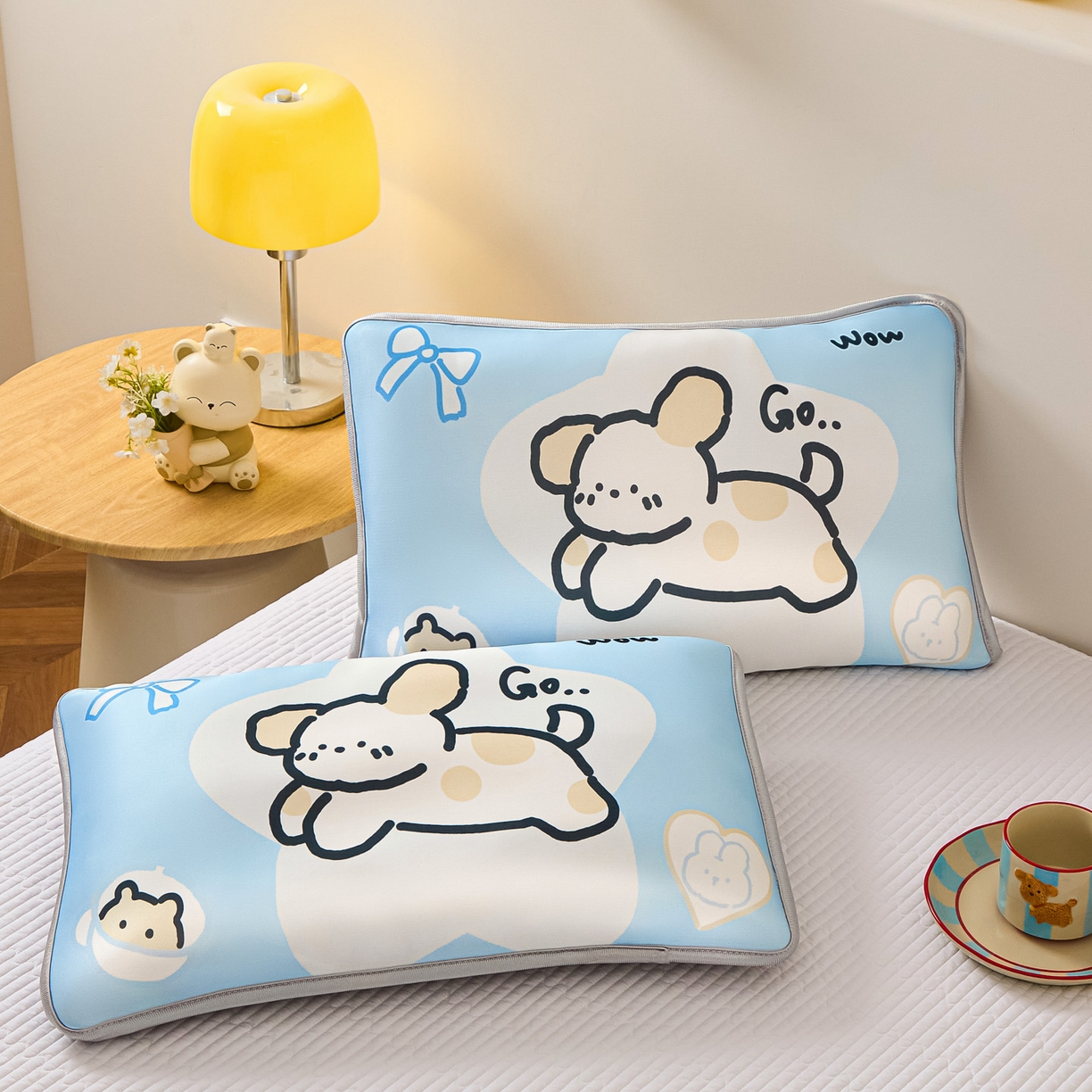 91家纺网 家纺一手货源 找家纺 云恋家纺 2026新款儿童卡通A类冰丝凉席枕套一对装夏季凉感丝可拆枕头儿童学生单人枕芯套 米可