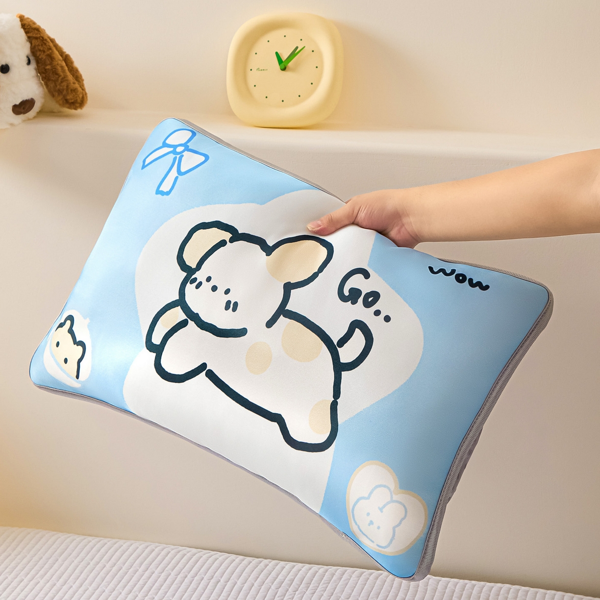 91家纺网 家纺一手货源 找家纺 云恋家纺 2026新款儿童卡通A类冰丝凉席枕套一对装夏季凉感丝可拆枕头儿童学生单人枕芯套 米可