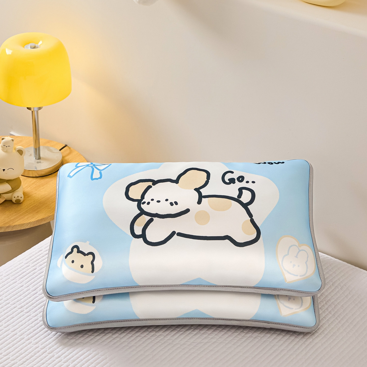 91家纺网 家纺一手货源 找家纺 云恋家纺 2026新款儿童卡通A类冰丝凉席枕套一对装夏季凉感丝可拆枕头儿童学生单人枕芯套 米可