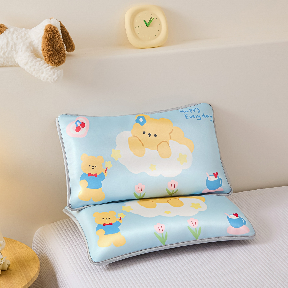 91家纺网 家纺一手货源 找家纺 云恋家纺 2026新款儿童卡通A类冰丝凉席枕套一对装夏季凉感丝可拆枕头儿童学生单人枕芯套 魔力小熊