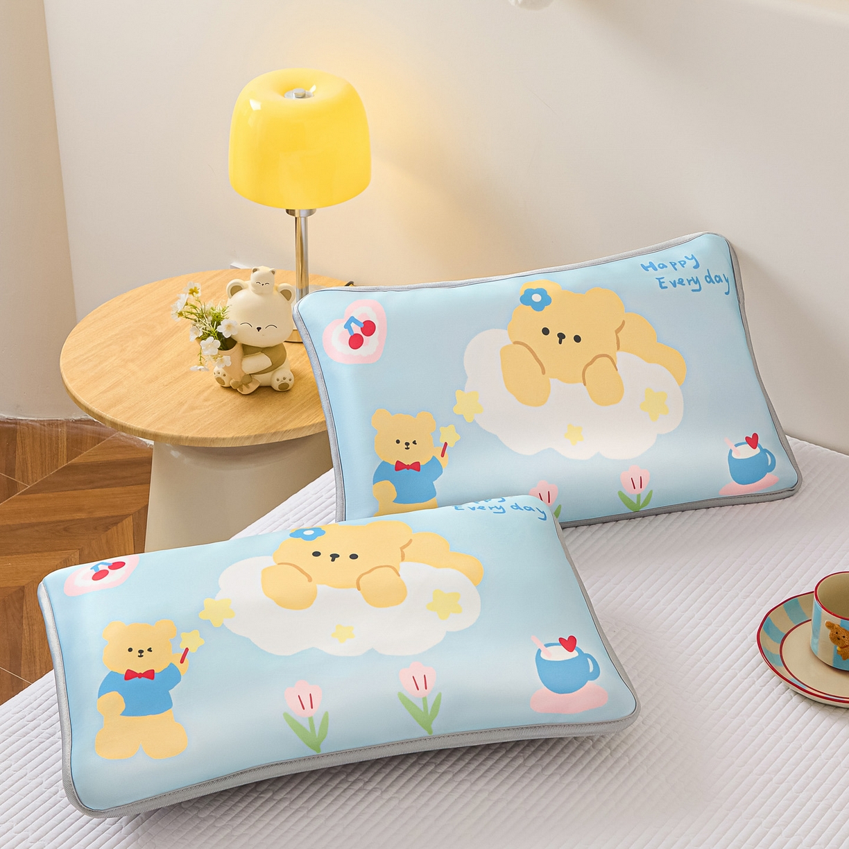 91家纺网 家纺一手货源 找家纺 云恋家纺 2026新款儿童卡通A类冰丝凉席枕套一对装夏季凉感丝可拆枕头儿童学生单人枕芯套 魔力小熊