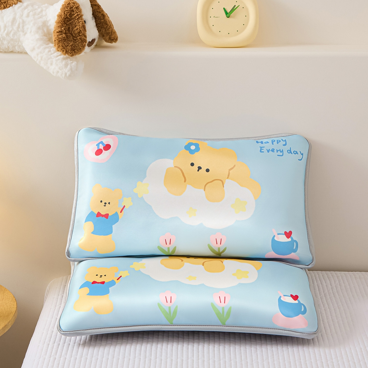 91家纺网 家纺一手货源 找家纺 云恋家纺 2026新款儿童卡通A类冰丝凉席枕套一对装夏季凉感丝可拆枕头儿童学生单人枕芯套 魔力小熊