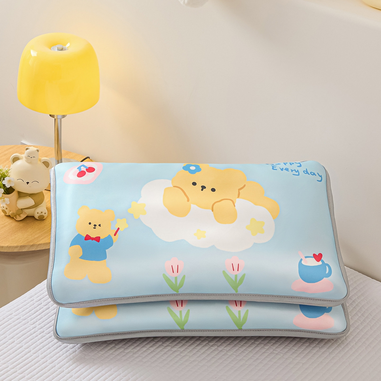 91家纺网 家纺一手货源 找家纺 云恋家纺 2026新款儿童卡通A类冰丝凉席枕套一对装夏季凉感丝可拆枕头儿童学生单人枕芯套 魔力小熊