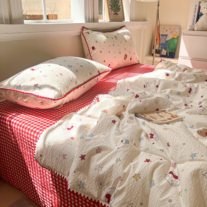 91家纺网 家纺一手货源 找家纺 禾沐 2026新款泡芙纱三角针床盖夏被四件套 星光凯蒂