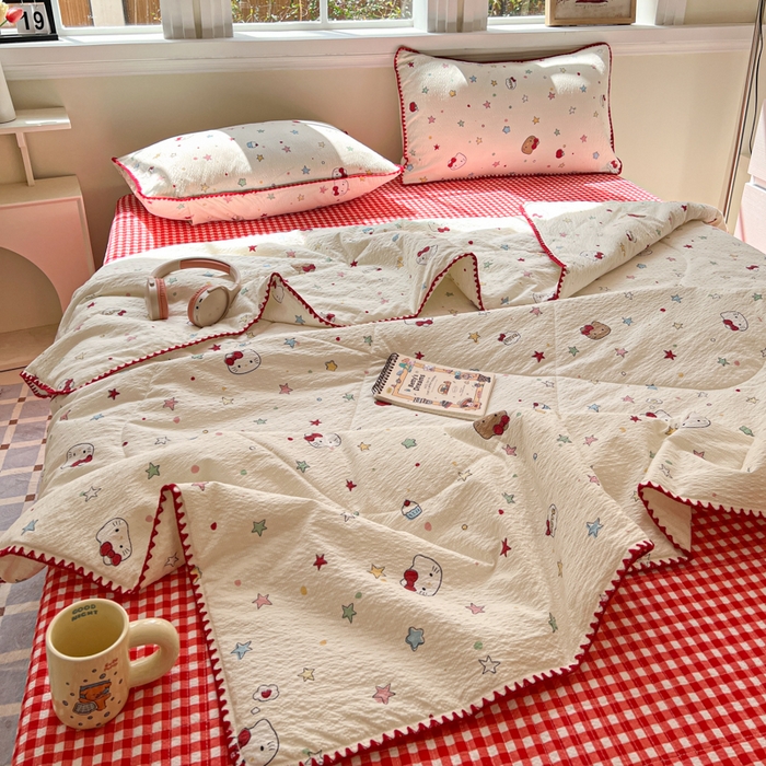 91家纺网 家纺一手货源 找家纺 禾沐 2026新款泡芙纱三角针床盖夏被四件套 星光凯蒂