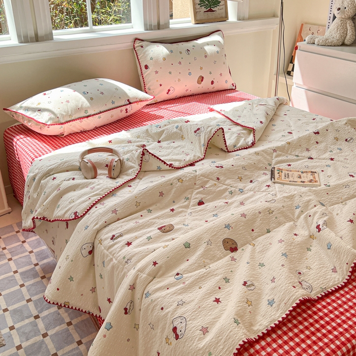 91家纺网 家纺一手货源 找家纺 禾沐 2026新款泡芙纱三角针床盖夏被四件套 星光凯蒂