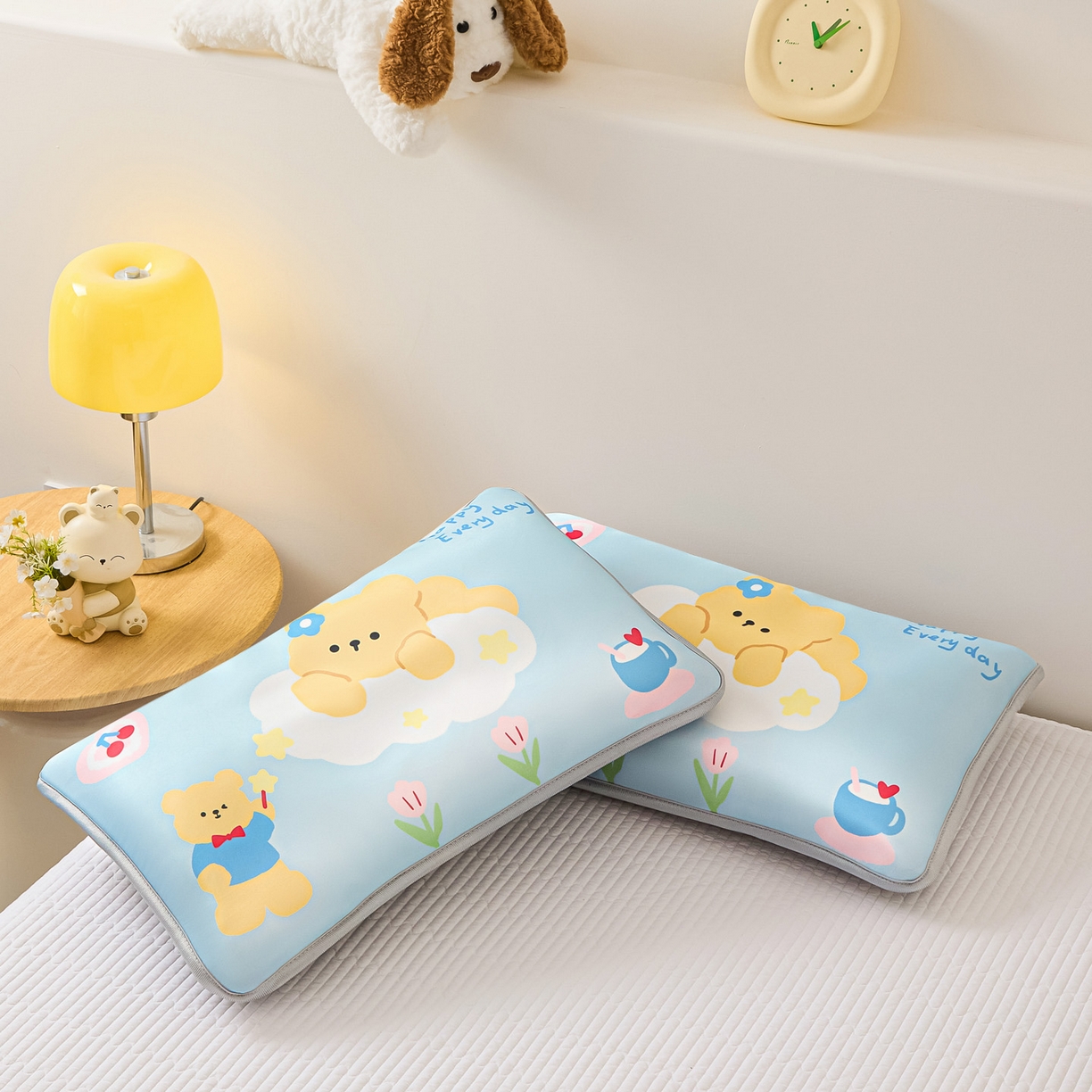 91家纺网 家纺一手货源 找家纺 云恋家纺 2026新款儿童卡通A类冰丝凉席枕套一对装夏季凉感丝可拆枕头儿童学生单人枕芯套 魔力小熊