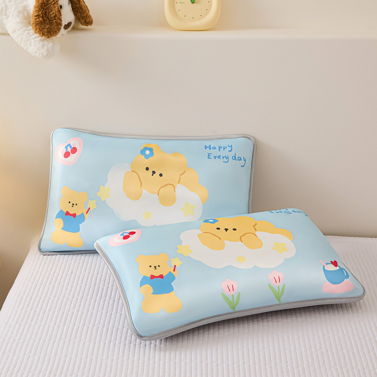 91家纺网 家纺一手货源 找家纺 云恋家纺 2026新款儿童卡通A类冰丝凉席枕套一对装夏季凉感丝可拆枕头儿童学生单人枕芯套 魔力小熊