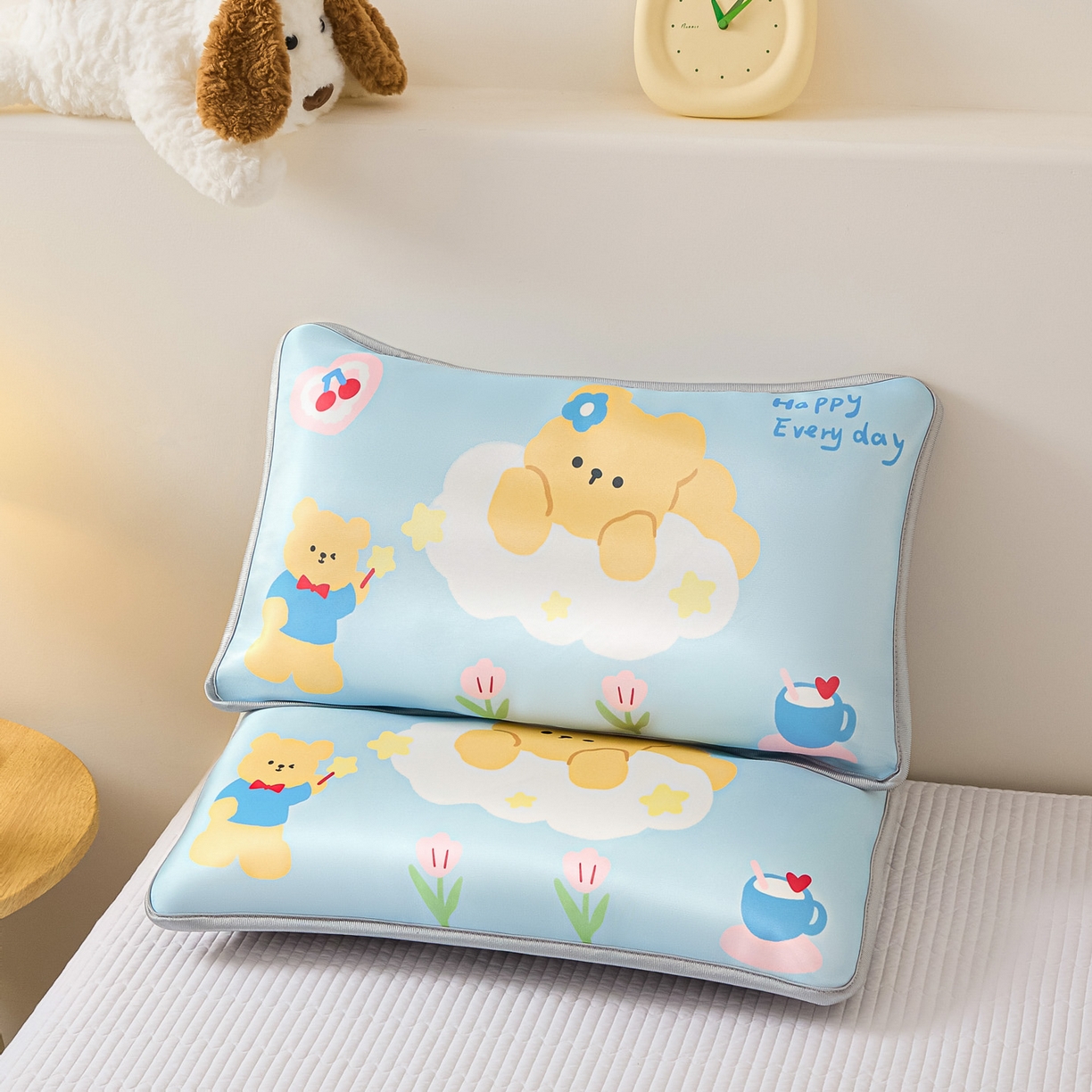 91家纺网 家纺一手货源 找家纺 云恋家纺 2026新款儿童卡通A类冰丝凉席枕套一对装夏季凉感丝可拆枕头儿童学生单人枕芯套 魔力小熊