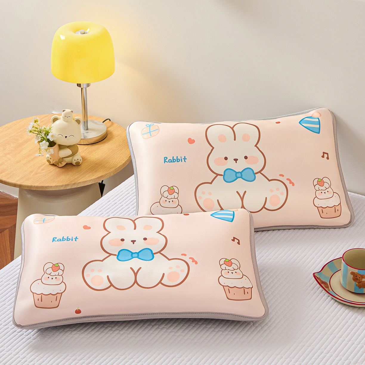 91家纺网 家纺一手货源 找家纺 云恋家纺 2026新款儿童卡通A类冰丝凉席枕套一对装夏季凉感丝可拆枕头儿童学生单人枕芯套 奶酪萌兔