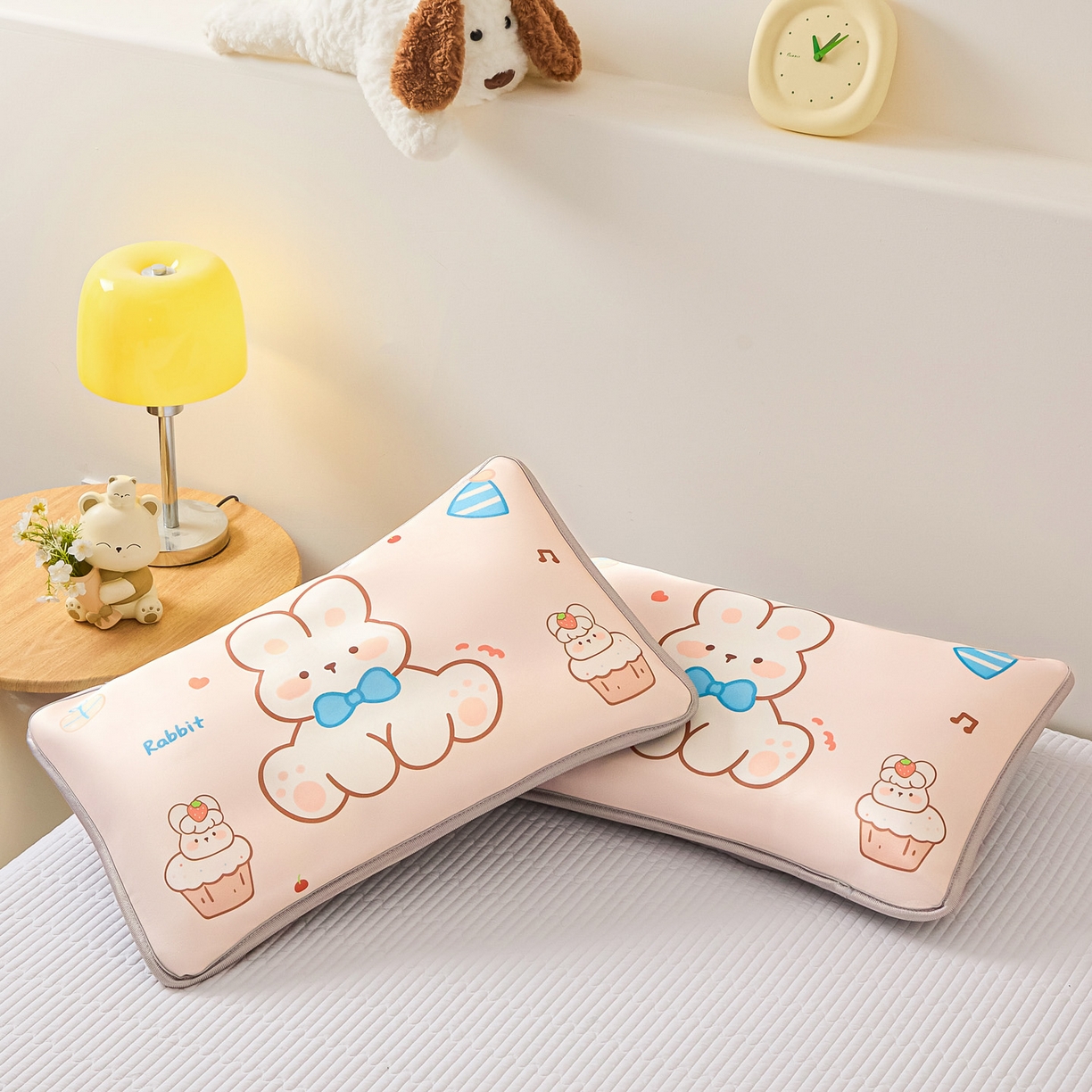 91家纺网 家纺一手货源 找家纺 云恋家纺 2026新款儿童卡通A类冰丝凉席枕套一对装夏季凉感丝可拆枕头儿童学生单人枕芯套 奶酪萌兔