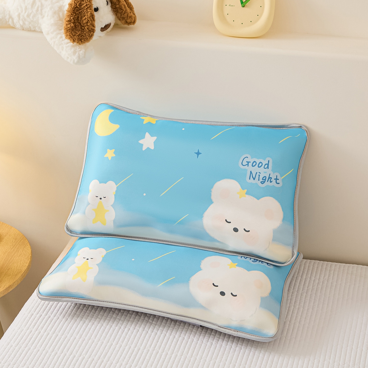 91家纺网 家纺一手货源 找家纺 云恋家纺 2026新款儿童卡通A类冰丝凉席枕套一对装夏季凉感丝可拆枕头儿童学生单人枕芯套 晚安熊