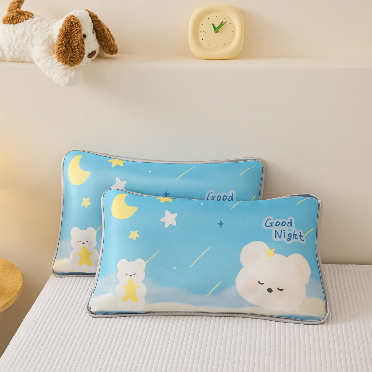 91家纺网 家纺一手货源 找家纺 云恋家纺 2026新款儿童卡通A类冰丝凉席枕套一对装夏季凉感丝可拆枕头儿童学生单人枕芯套 晚安熊