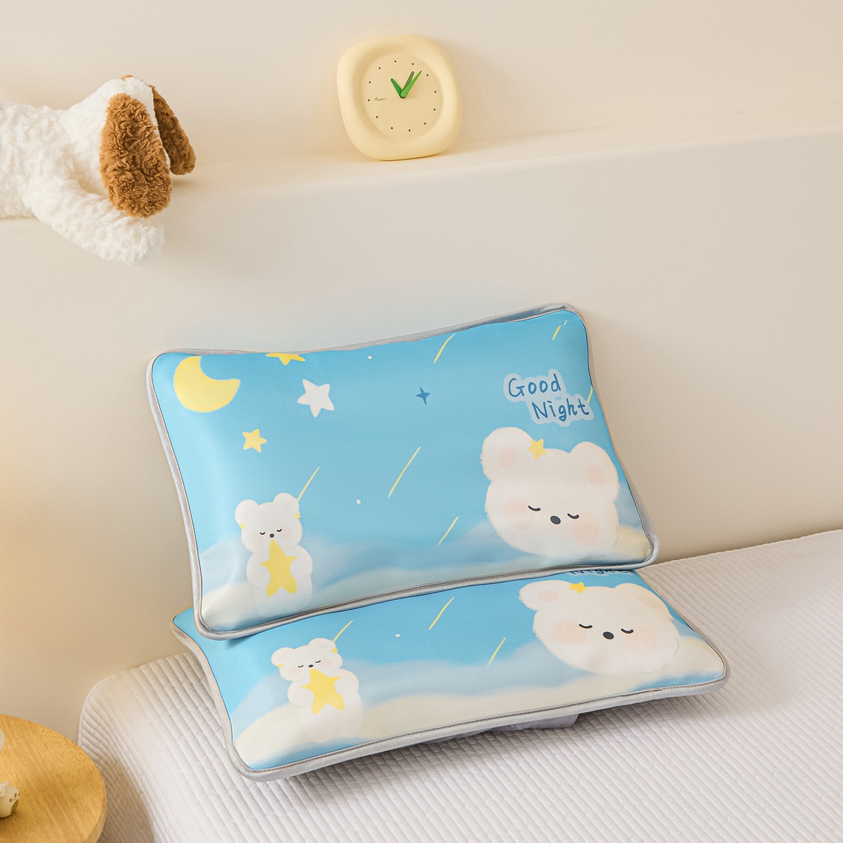 91家纺网 家纺一手货源 找家纺 云恋家纺 2026新款儿童卡通A类冰丝凉席枕套一对装夏季凉感丝可拆枕头儿童学生单人枕芯套 晚安熊