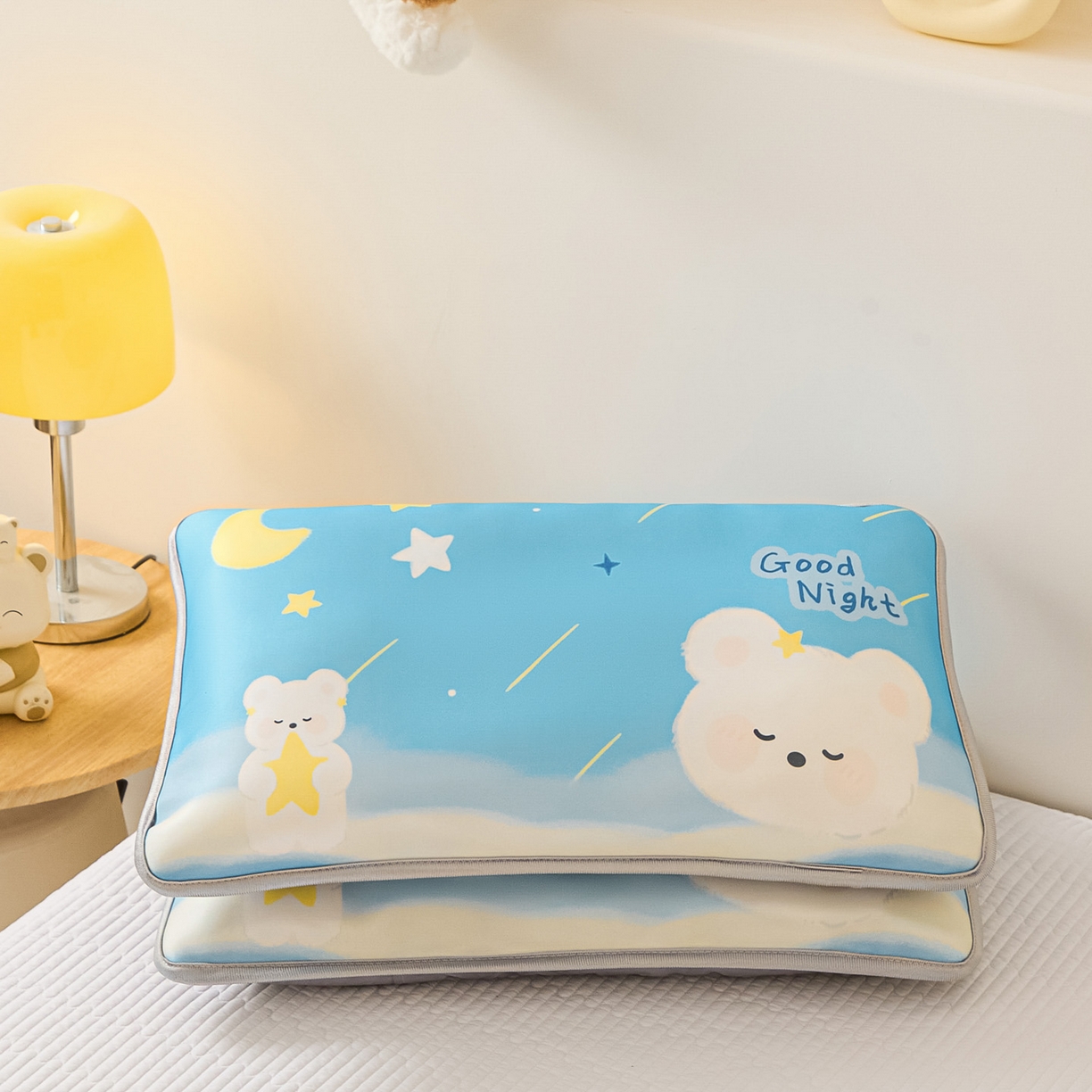 91家纺网 家纺一手货源 找家纺 云恋家纺 2026新款儿童卡通A类冰丝凉席枕套一对装夏季凉感丝可拆枕头儿童学生单人枕芯套 晚安熊