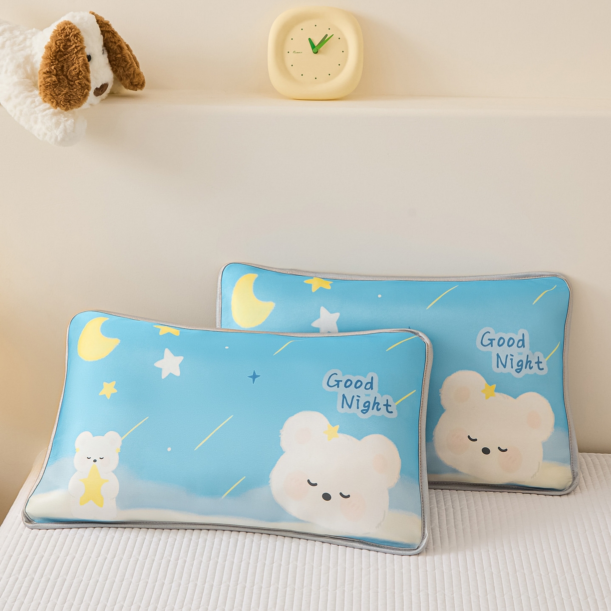 91家纺网 家纺一手货源 找家纺 云恋家纺 2026新款儿童卡通A类冰丝凉席枕套一对装夏季凉感丝可拆枕头儿童学生单人枕芯套 晚安熊