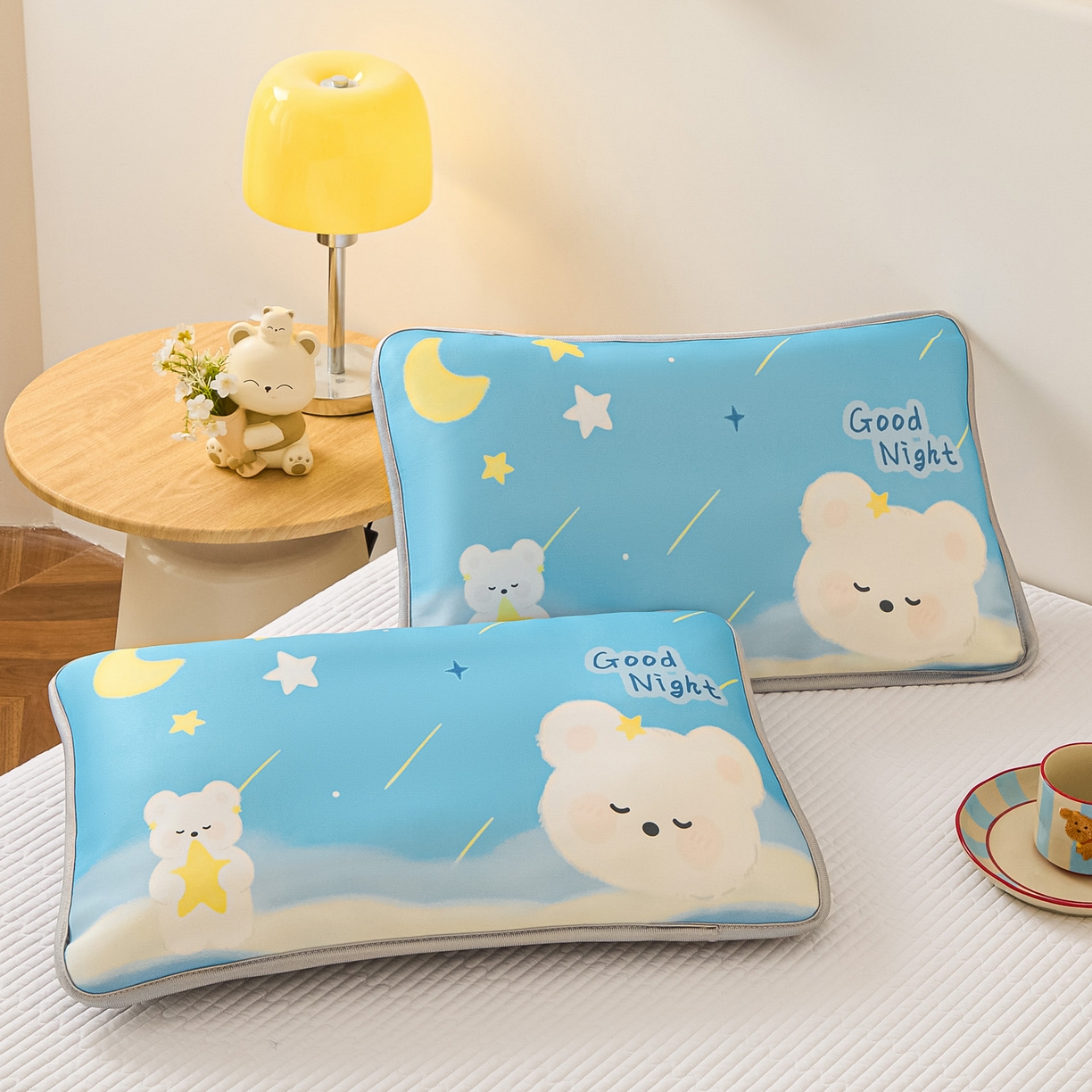 91家纺网 家纺一手货源 找家纺 云恋家纺 2026新款儿童卡通A类冰丝凉席枕套一对装夏季凉感丝可拆枕头儿童学生单人枕芯套 晚安熊