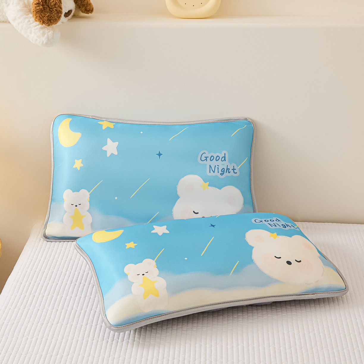 91家纺网 家纺一手货源 找家纺 云恋家纺 2026新款儿童卡通A类冰丝凉席枕套一对装夏季凉感丝可拆枕头儿童学生单人枕芯套 晚安熊