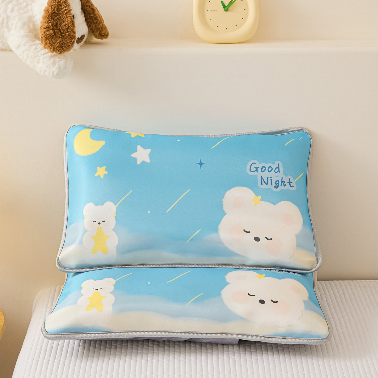 91家纺网 家纺一手货源 找家纺 云恋家纺 2026新款儿童卡通A类冰丝凉席枕套一对装夏季凉感丝可拆枕头儿童学生单人枕芯套 晚安熊